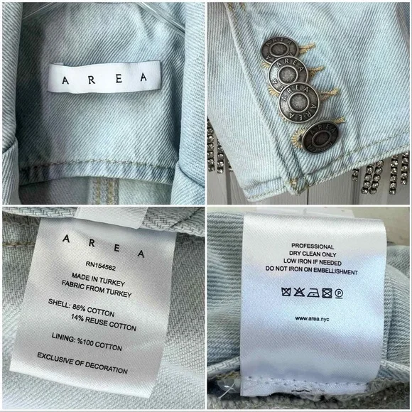 ⚡️⚡️AREA Scalloped Embellished Cropped Denim Jacket in Pale Blue, Size 4,NWT - Picture 15 of 17